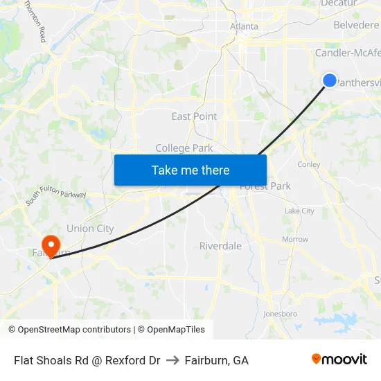 Flat Shoals Rd @ Rexford Dr to Fairburn, GA map