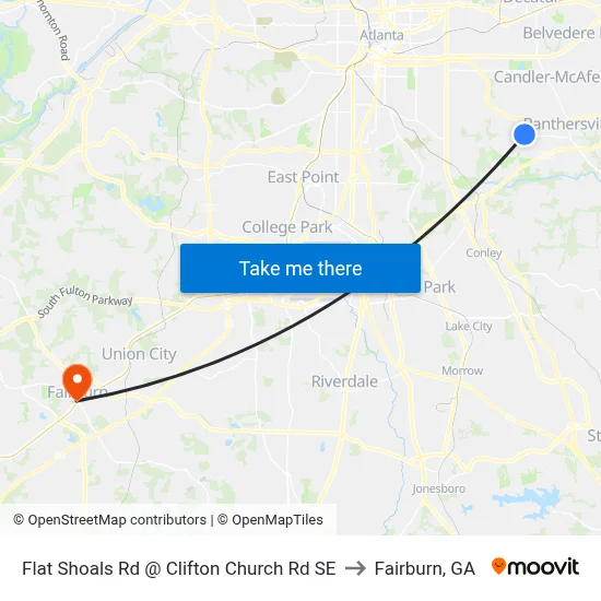 Flat Shoals Rd @ Clifton Church Rd SE to Fairburn, GA map