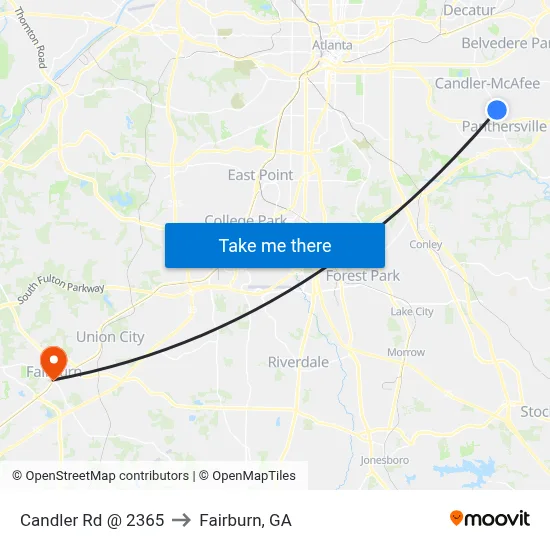 Candler Rd @ 2365 to Fairburn, GA map