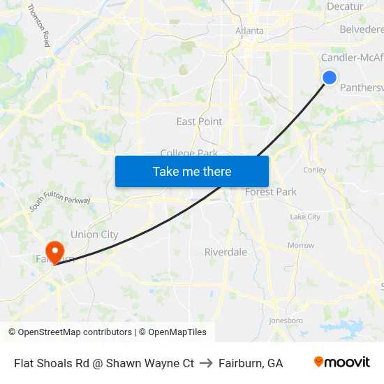 Flat Shoals Rd @ Shawn Wayne Ct to Fairburn, GA map