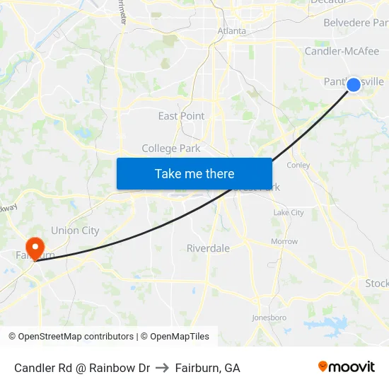 Candler Rd @ Rainbow Dr to Fairburn, GA map