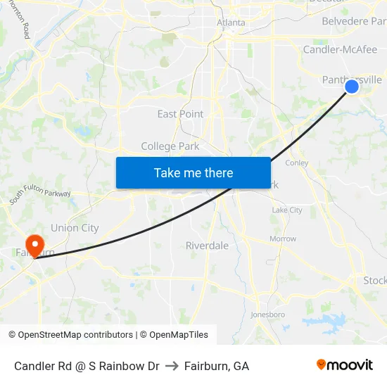 Candler Rd @ S Rainbow Dr to Fairburn, GA map
