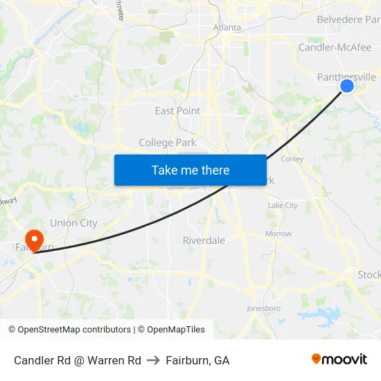 Candler Rd @ Warren Rd to Fairburn, GA map