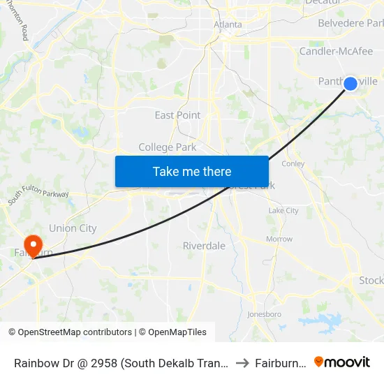 Rainbow Dr @ 2958 (South Dekalb Transfer Point) to Fairburn, GA map