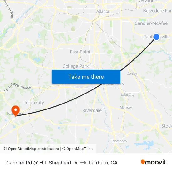 Candler Rd @ H F Shepherd Dr to Fairburn, GA map
