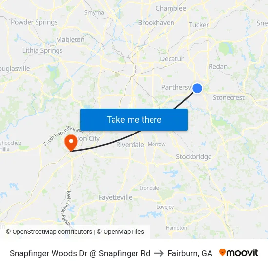 Snapfinger Woods Dr @ Snapfinger Rd to Fairburn, GA map