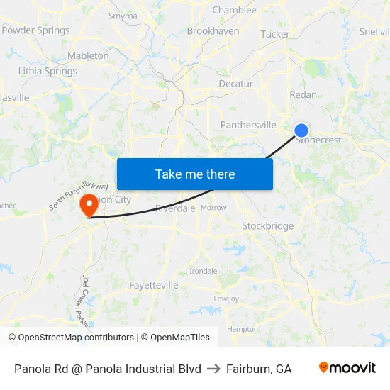 Panola Rd @ Panola Industrial Blvd to Fairburn, GA map