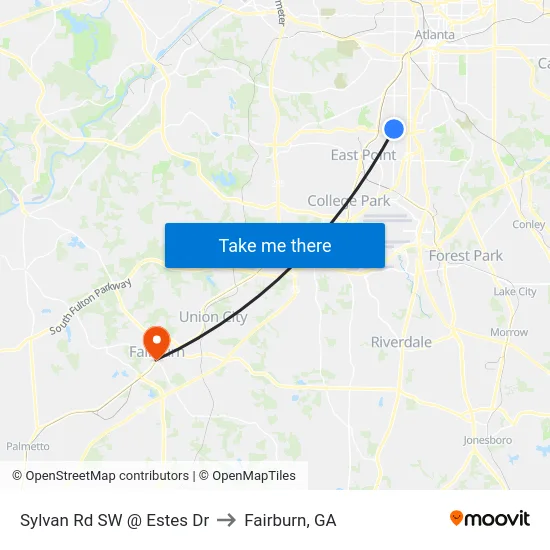 Sylvan Rd SW @ Estes Dr to Fairburn, GA map