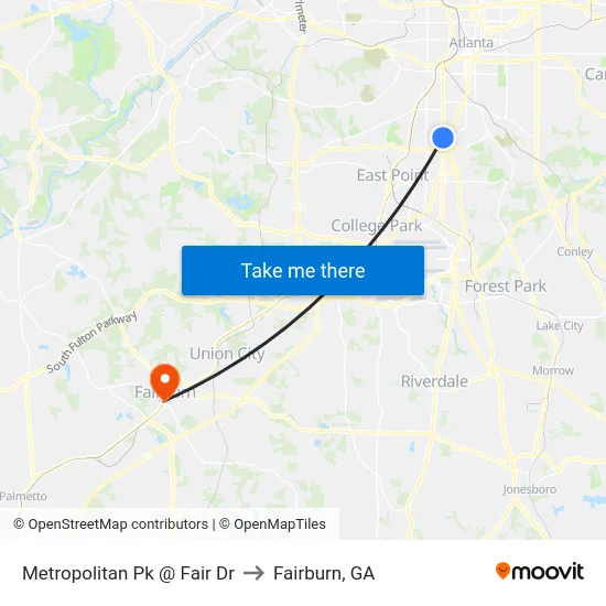 Metropolitan Pk @ Fair Dr to Fairburn, GA map