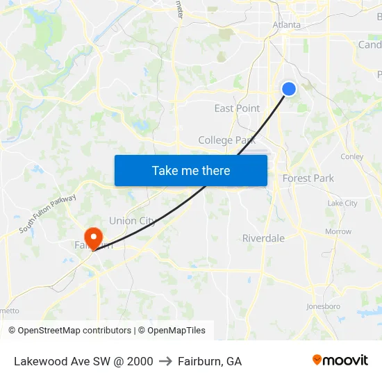 Lakewood Ave SW @ 2000 to Fairburn, GA map