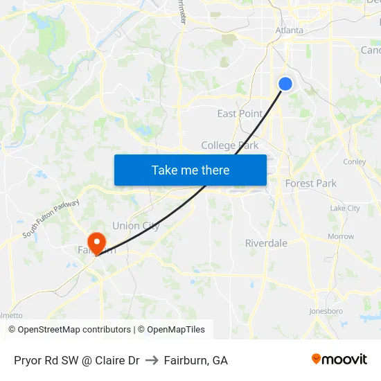 Pryor Rd SW @ Claire Dr to Fairburn, GA map