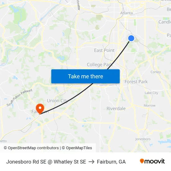 Jonesboro Rd SE @ Whatley St SE to Fairburn, GA map