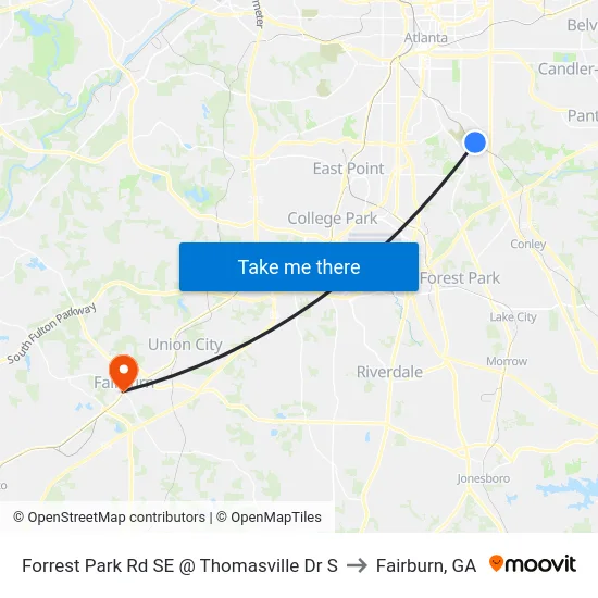 Forrest Park Rd SE @ Thomasville Dr S to Fairburn, GA map