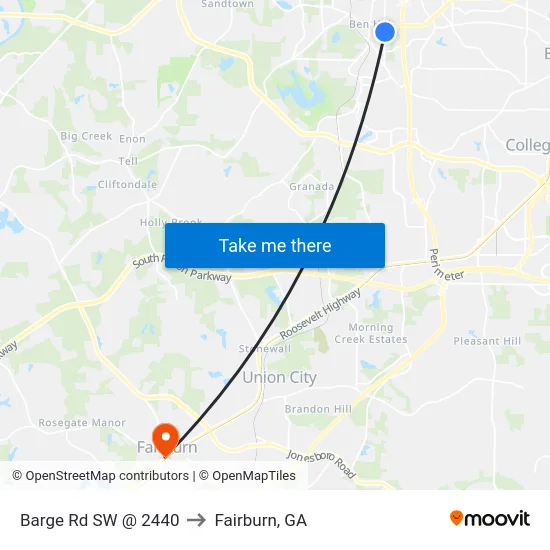 Barge Rd SW @ 2440 to Fairburn, GA map