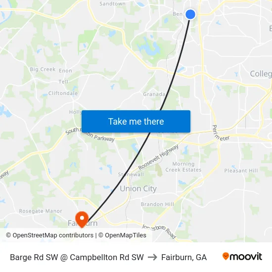 Barge Rd SW @ Campbellton Rd SW to Fairburn, GA map