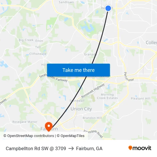 Campbellton Rd SW @ 3709 to Fairburn, GA map