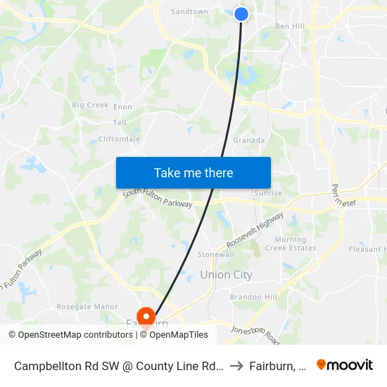 Campbellton Rd SW @ County Line Rd SW to Fairburn, GA map