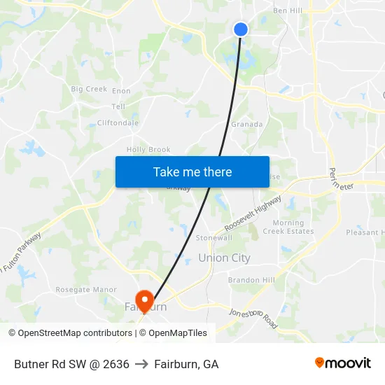Butner Rd SW @ 2636 to Fairburn, GA map