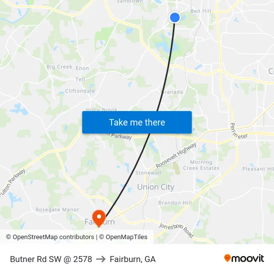 Butner Rd SW @ 2578 to Fairburn, GA map