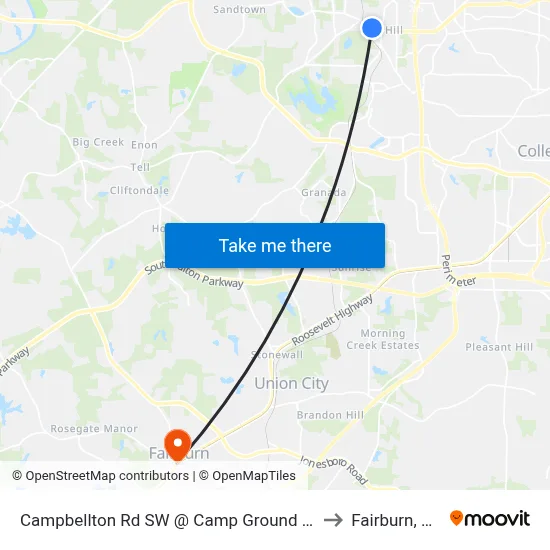Campbellton Rd SW @ Camp Ground Rd to Fairburn, GA map