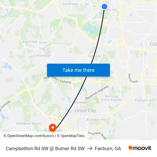 Campbellton Rd SW @ Butner Rd SW to Fairburn, GA map