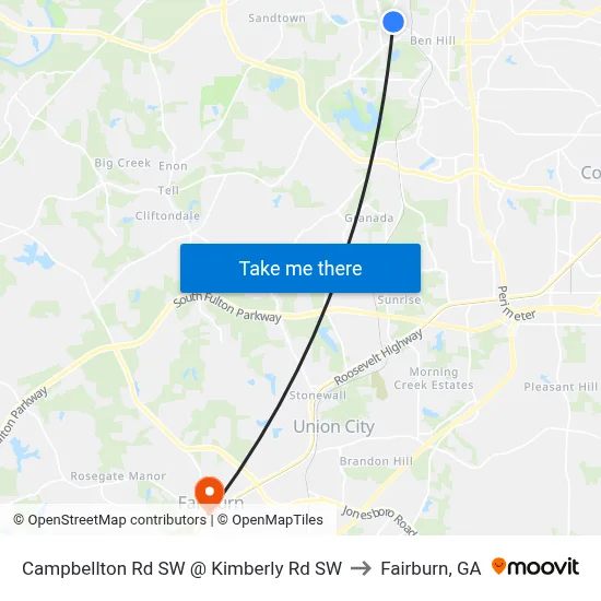 Campbellton Rd SW @ Kimberly Rd SW to Fairburn, GA map