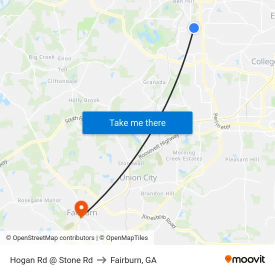Hogan Rd @ Stone Rd to Fairburn, GA map