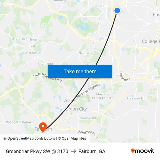 Greenbriar Pkwy SW @ 3170 to Fairburn, GA map