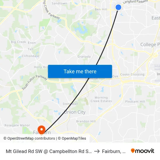 Mt Gilead Rd SW @ Campbellton Rd SW to Fairburn, GA map