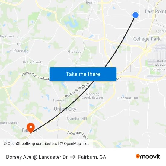 Dorsey Ave @ Lancaster Dr to Fairburn, GA map