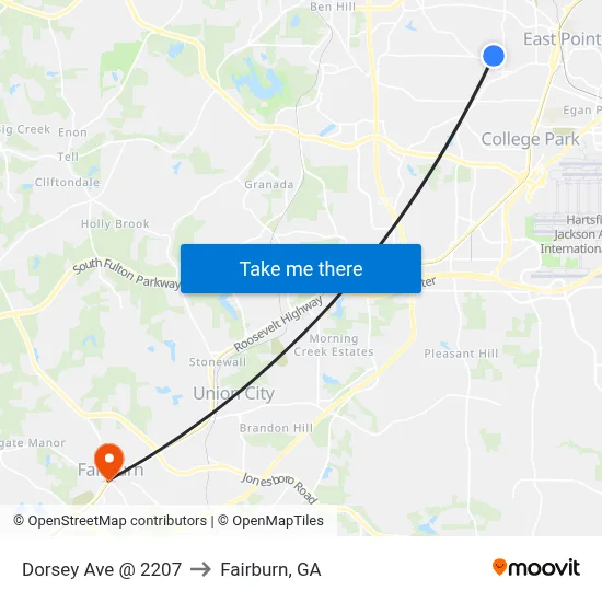 Dorsey Ave @ 2207 to Fairburn, GA map