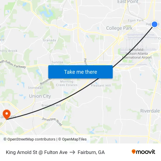 King Arnold St @ Fulton Ave to Fairburn, GA map