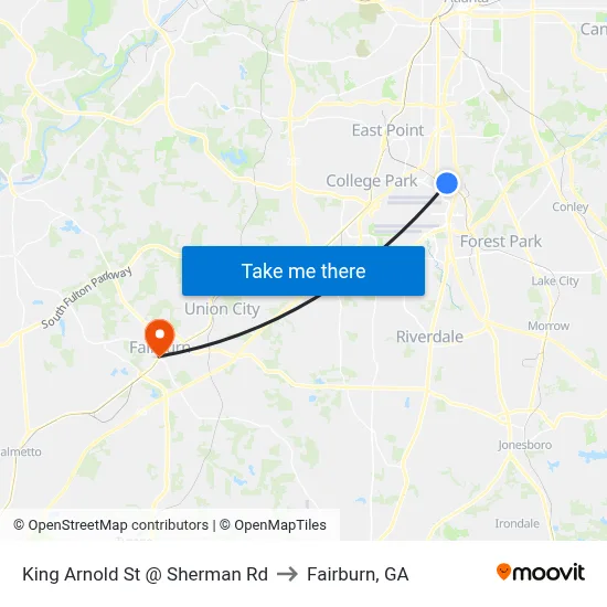 King Arnold St @ Sherman Rd to Fairburn, GA map