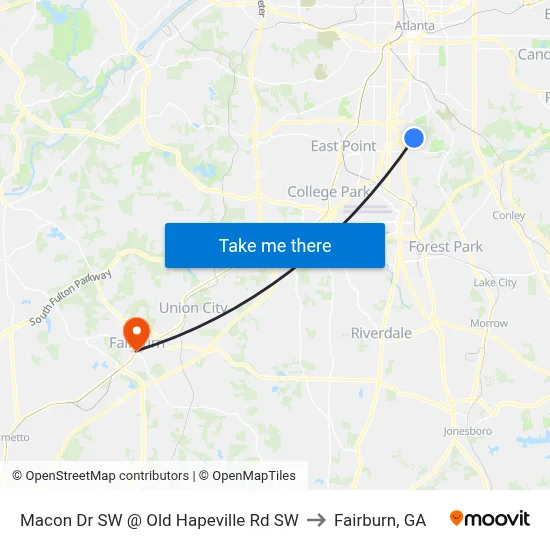 Macon Dr SW @ Old Hapeville Rd SW to Fairburn, GA map