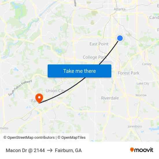 Macon Dr @ 2144 to Fairburn, GA map