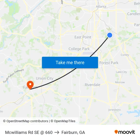 Mcwilliams Rd SE @ 660 to Fairburn, GA map