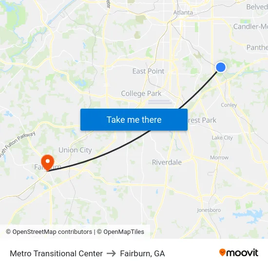 Metro Transitional Center to Fairburn, GA map