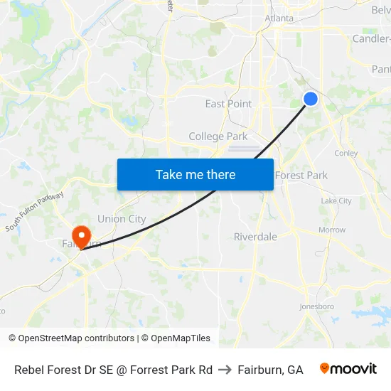 Rebel Forest Dr SE @ Forrest Park Rd to Fairburn, GA map
