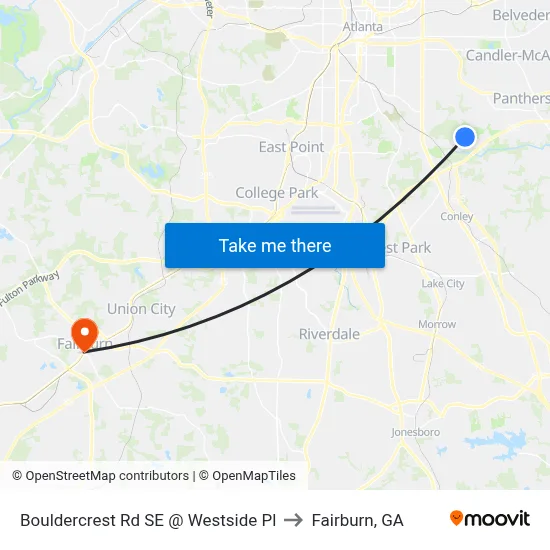 Bouldercrest Rd SE @ Westside Pl to Fairburn, GA map