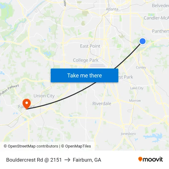 Bouldercrest Rd @ 2151 to Fairburn, GA map