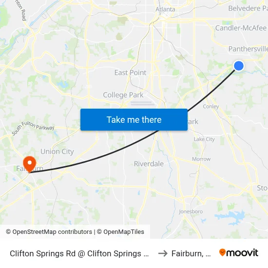 Clifton Springs Rd @ Clifton Springs Mnr to Fairburn, GA map