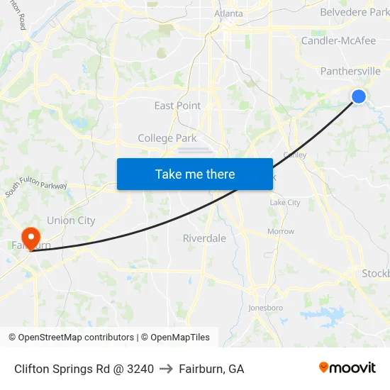 Clifton Springs Rd @ 3240 to Fairburn, GA map
