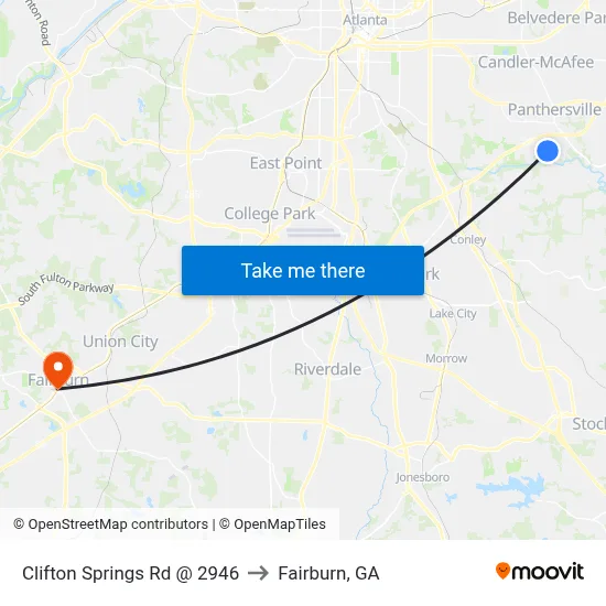 Clifton Springs Rd @ 2946 to Fairburn, GA map