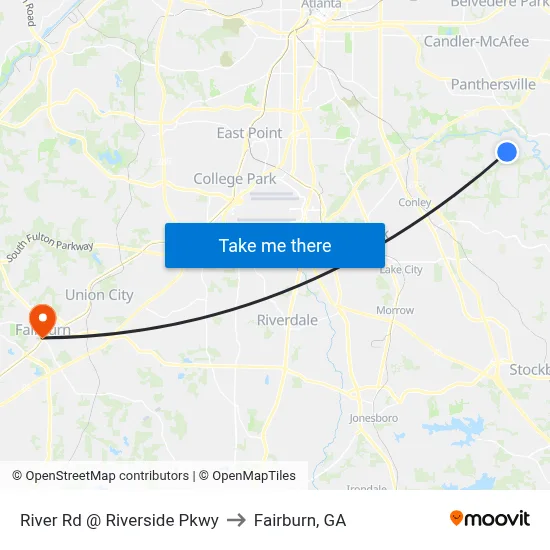 River Rd @ Riverside Pkwy to Fairburn, GA map