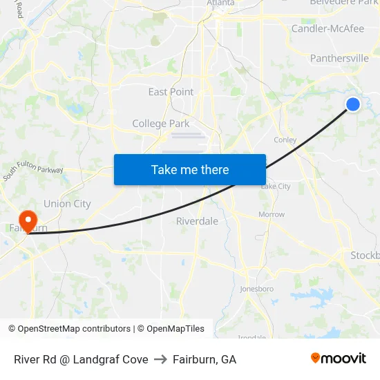 River Rd @ Landgraf Cove to Fairburn, GA map