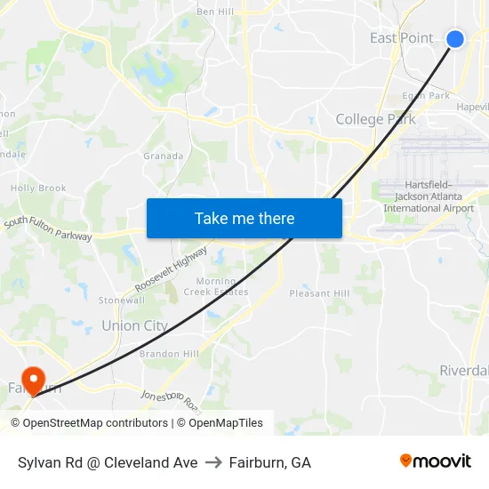 Sylvan Rd @ Cleveland Ave to Fairburn, GA map