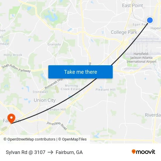 Sylvan Rd @ 3107 to Fairburn, GA map