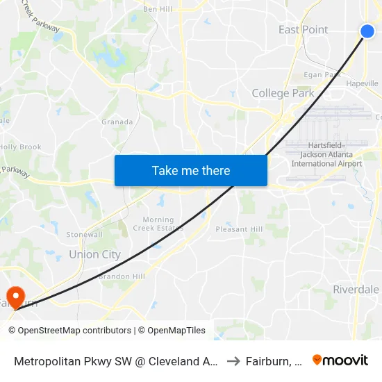 Metropolitan Pkwy SW @ Cleveland Ave S to Fairburn, GA map