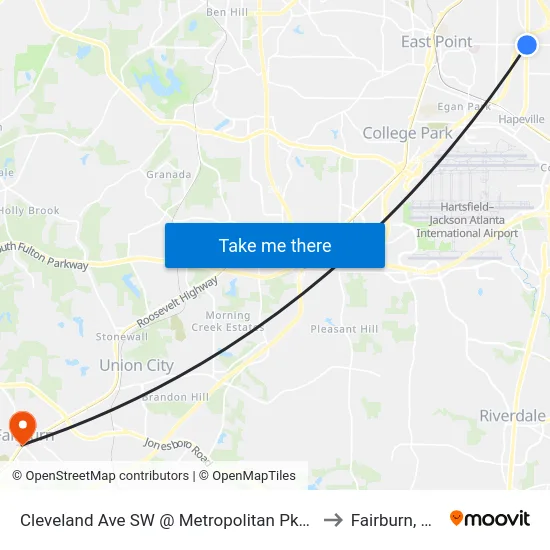 Cleveland Ave SW @ Metropolitan Pkwy to Fairburn, GA map