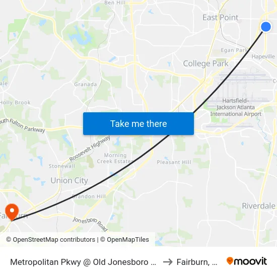Metropolitan Pkwy @ Old Jonesboro Rd to Fairburn, GA map